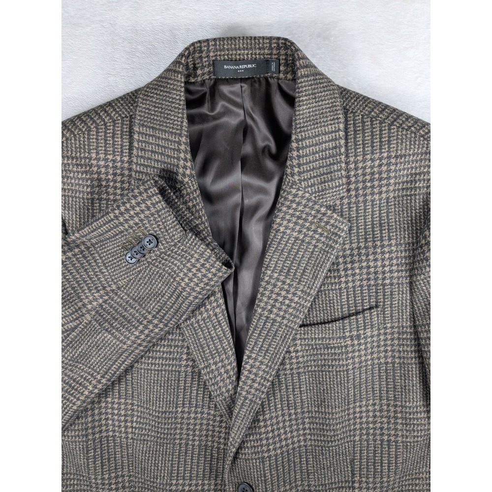 Banana Republic Tailored Fit‎ Blazer Sport Coat Brown Houndstooth Menswear 44L - Picture 2 of 14